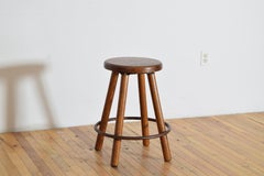French Oak and Metal Swivel Bistro Stool or Table, Early to Mid-20th Century