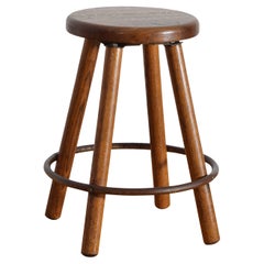 French Oak and Metal Swivel Bistro Stool or Table, Early to Mid-20th Century