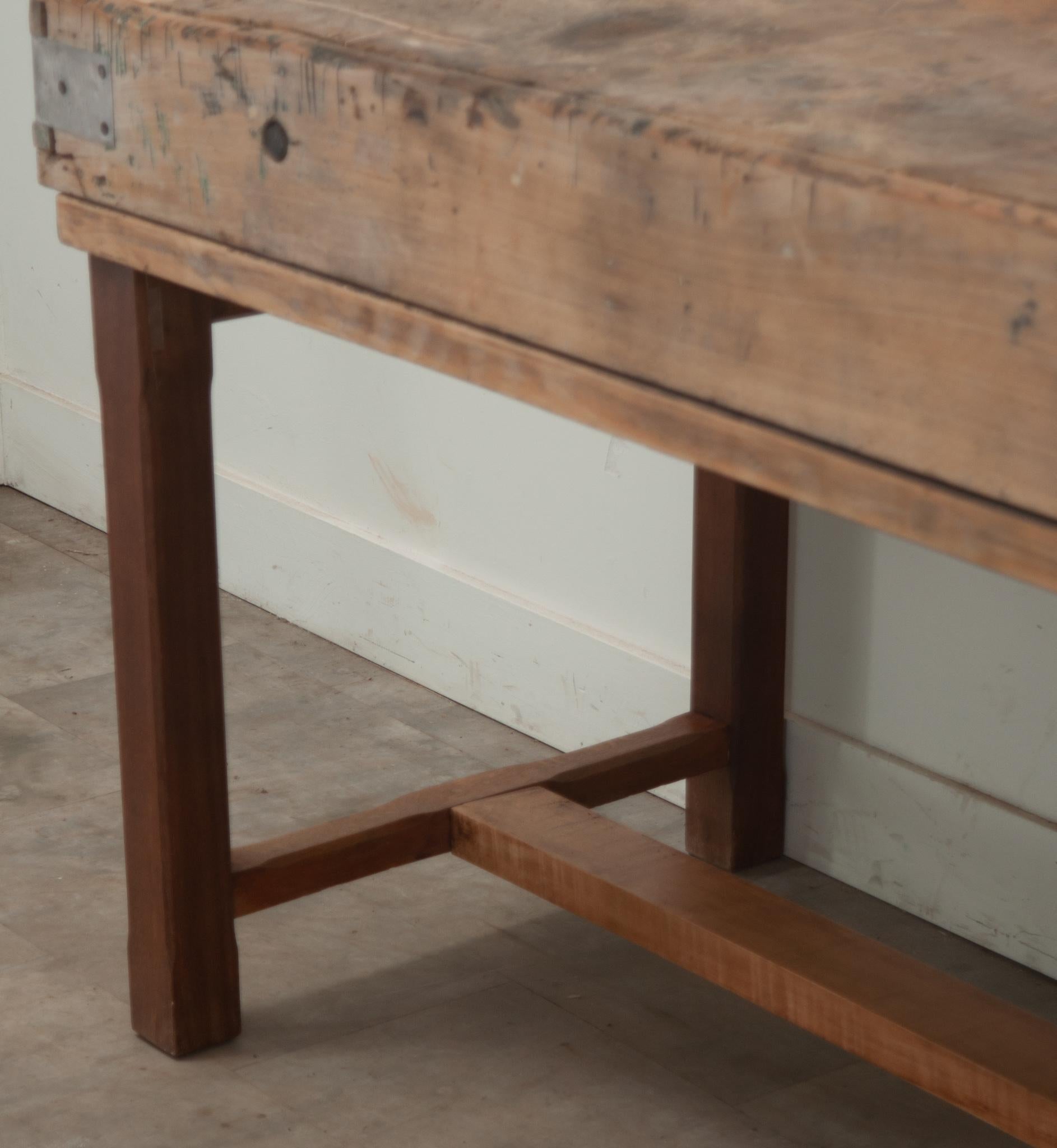 Mesa de bloque de carnicero de pino y roble francés Acero en venta
