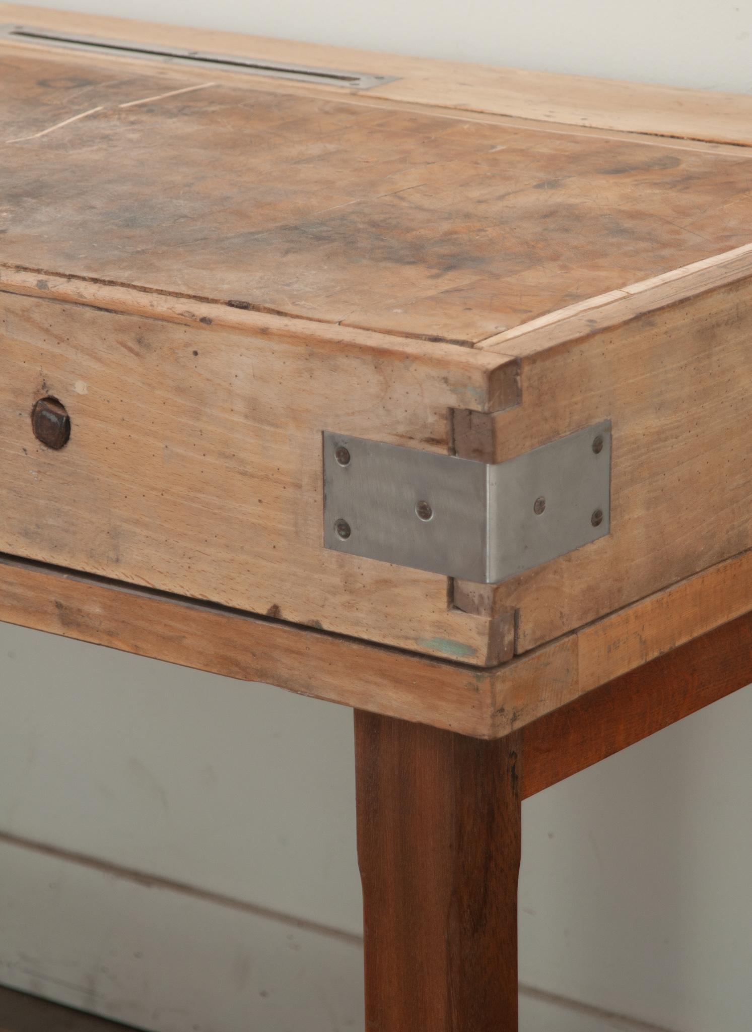 19th Century French Oak and Pine Butcher Block Table For Sale