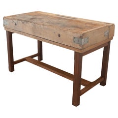 Antique French Oak and Pine Butcher Block Table