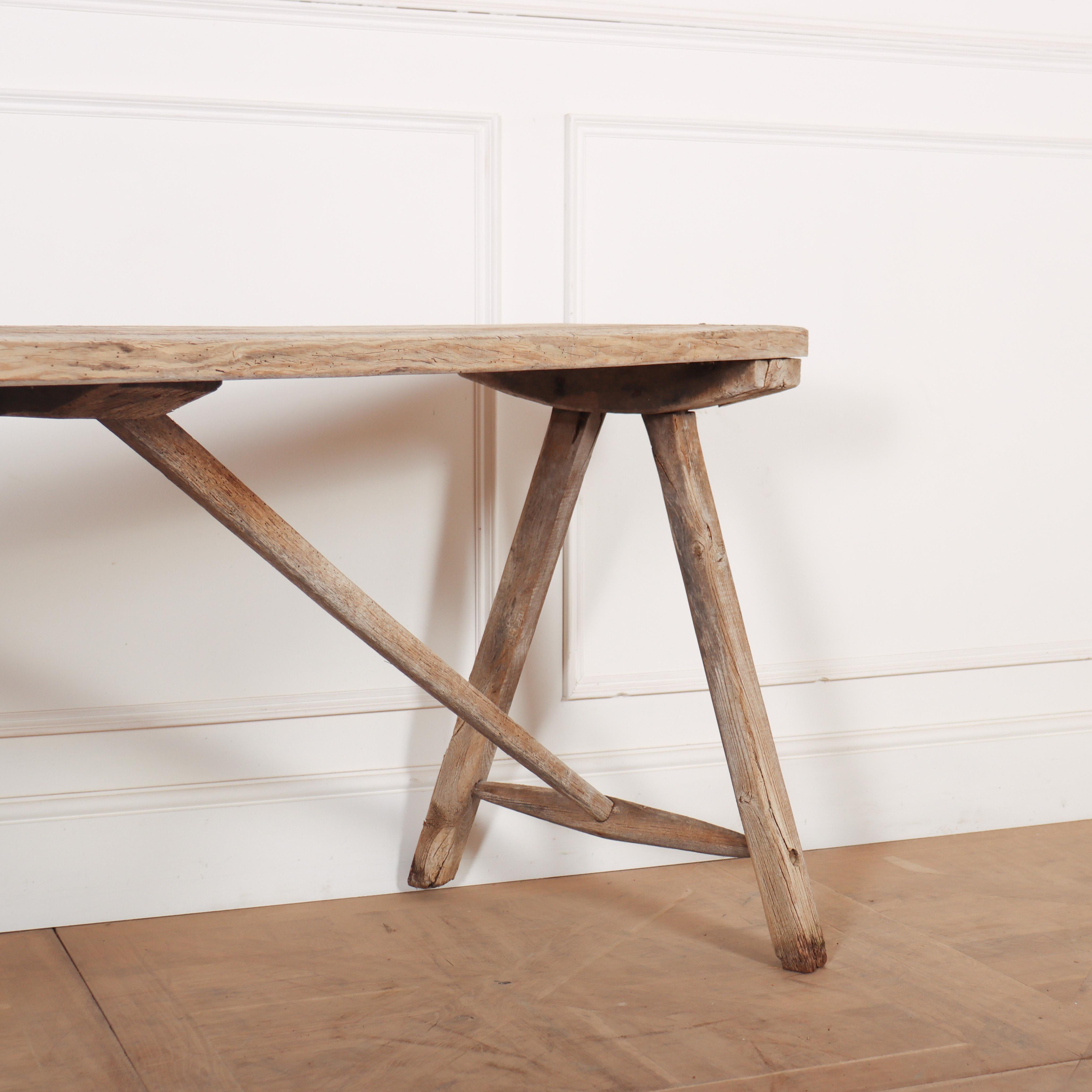 Bleached French Oak and Poplar Trestle Table For Sale