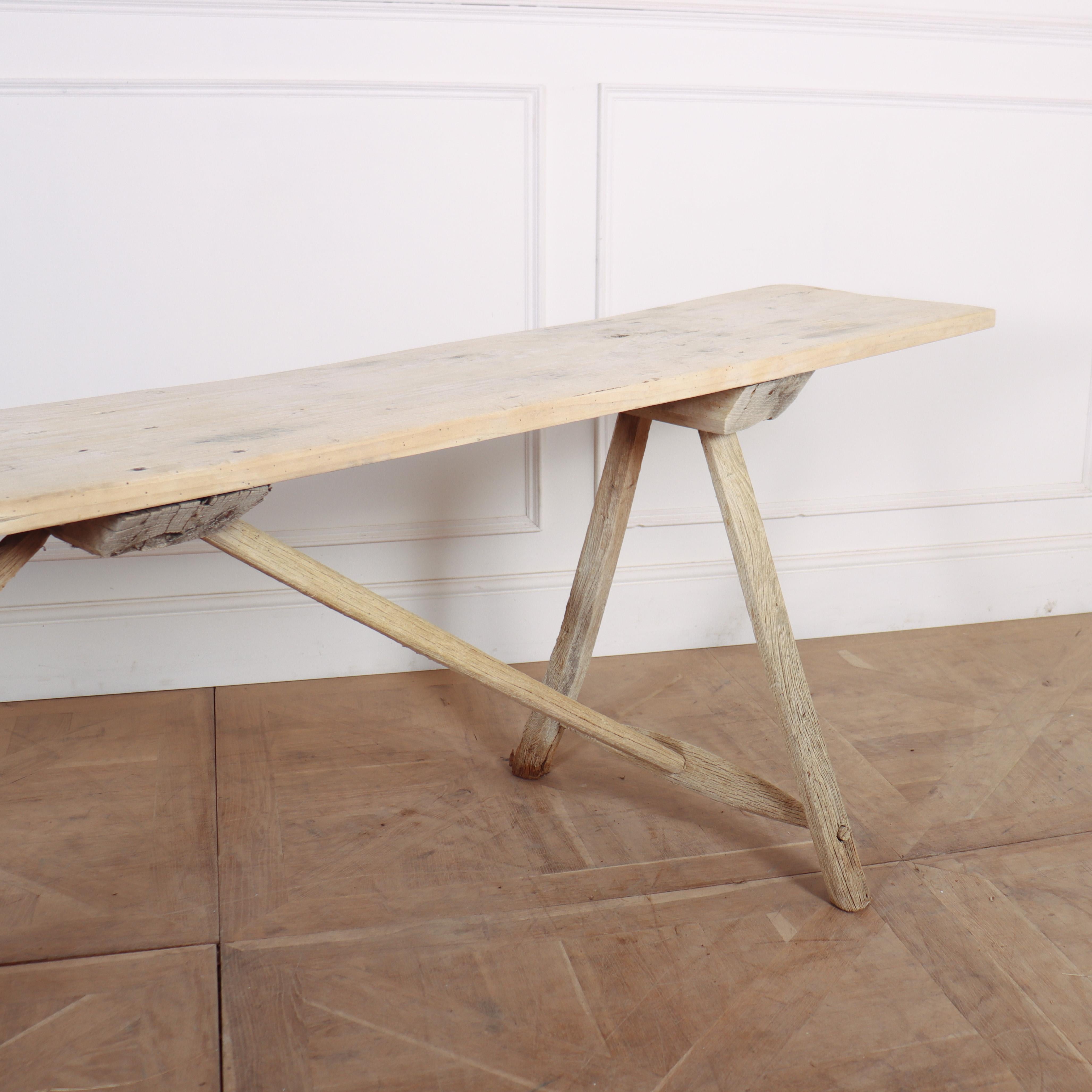 Bleached French Oak and Poplar Trestle Table For Sale