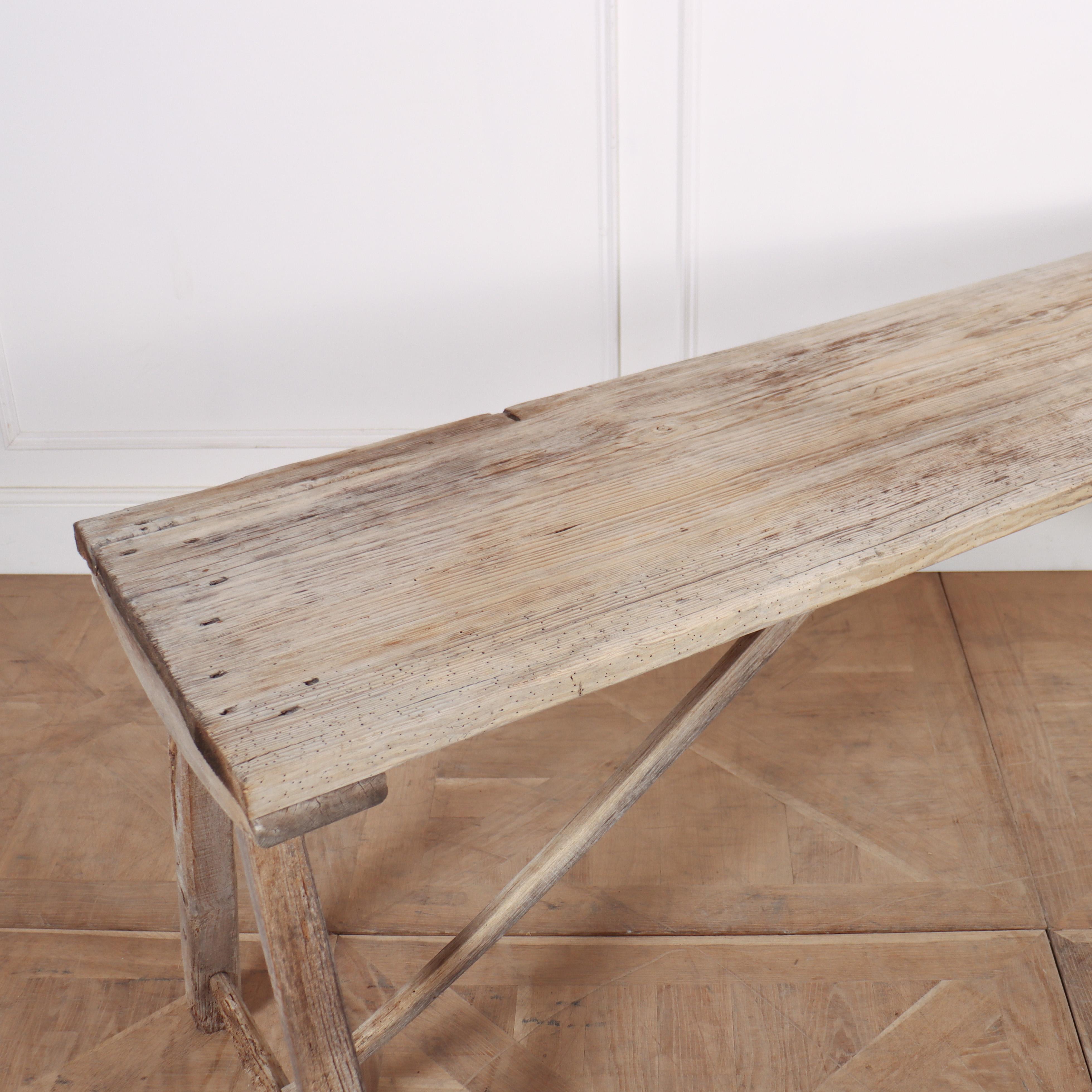 French Oak and Poplar Trestle Table In Fair Condition For Sale In Leamington Spa, Warwickshire