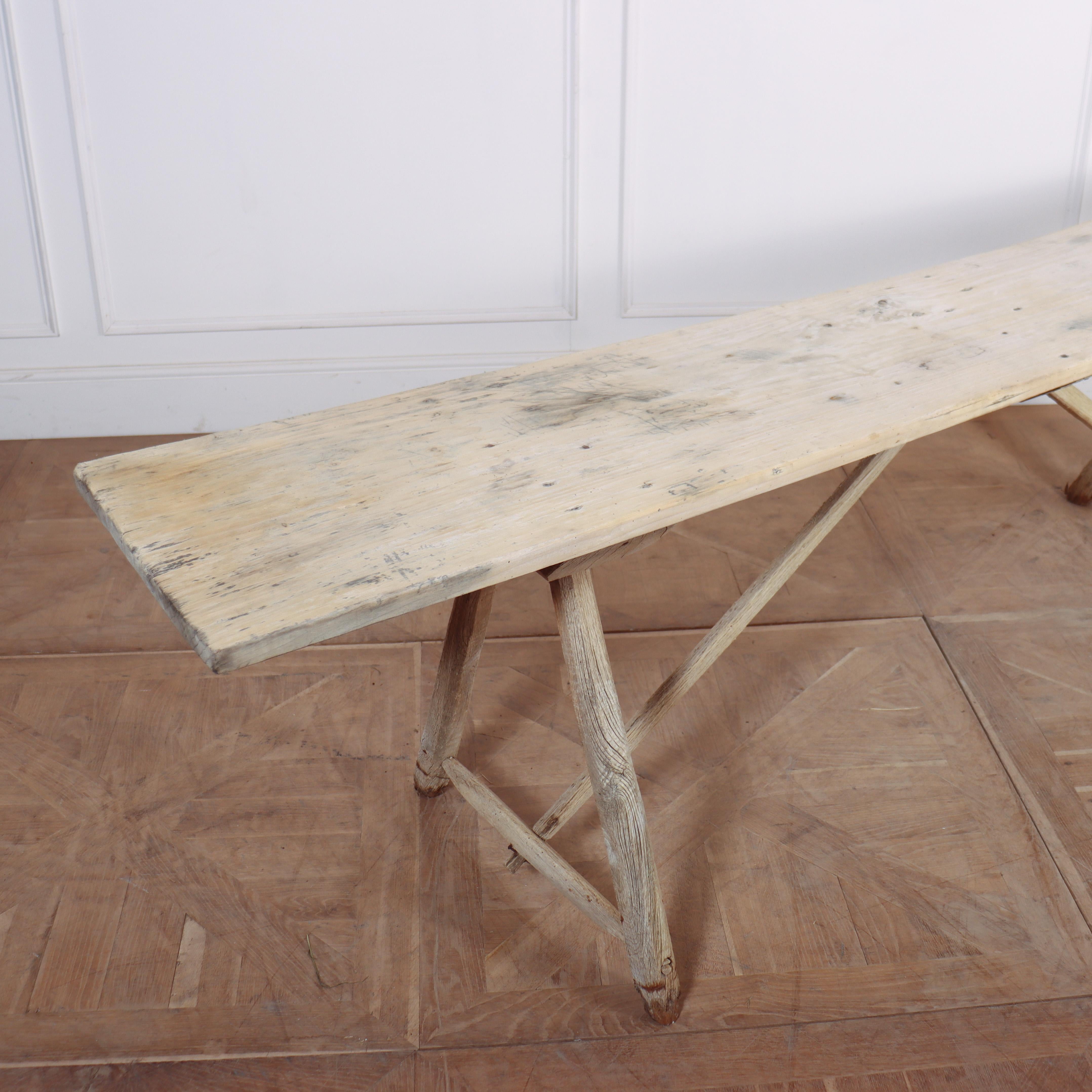 French Oak and Poplar Trestle Table In Good Condition For Sale In Leamington Spa, Warwickshire