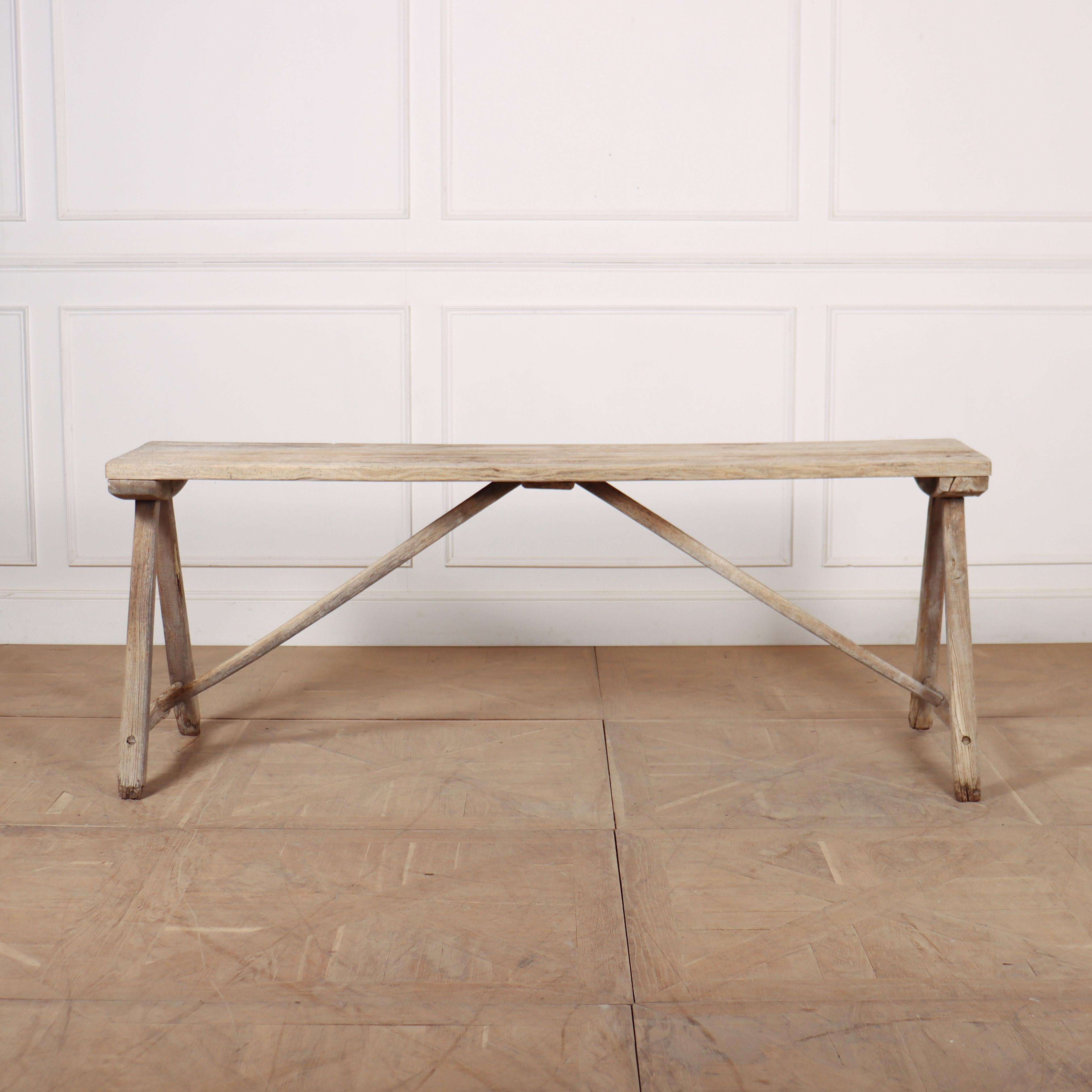 French Oak and Poplar Trestle Table For Sale 1