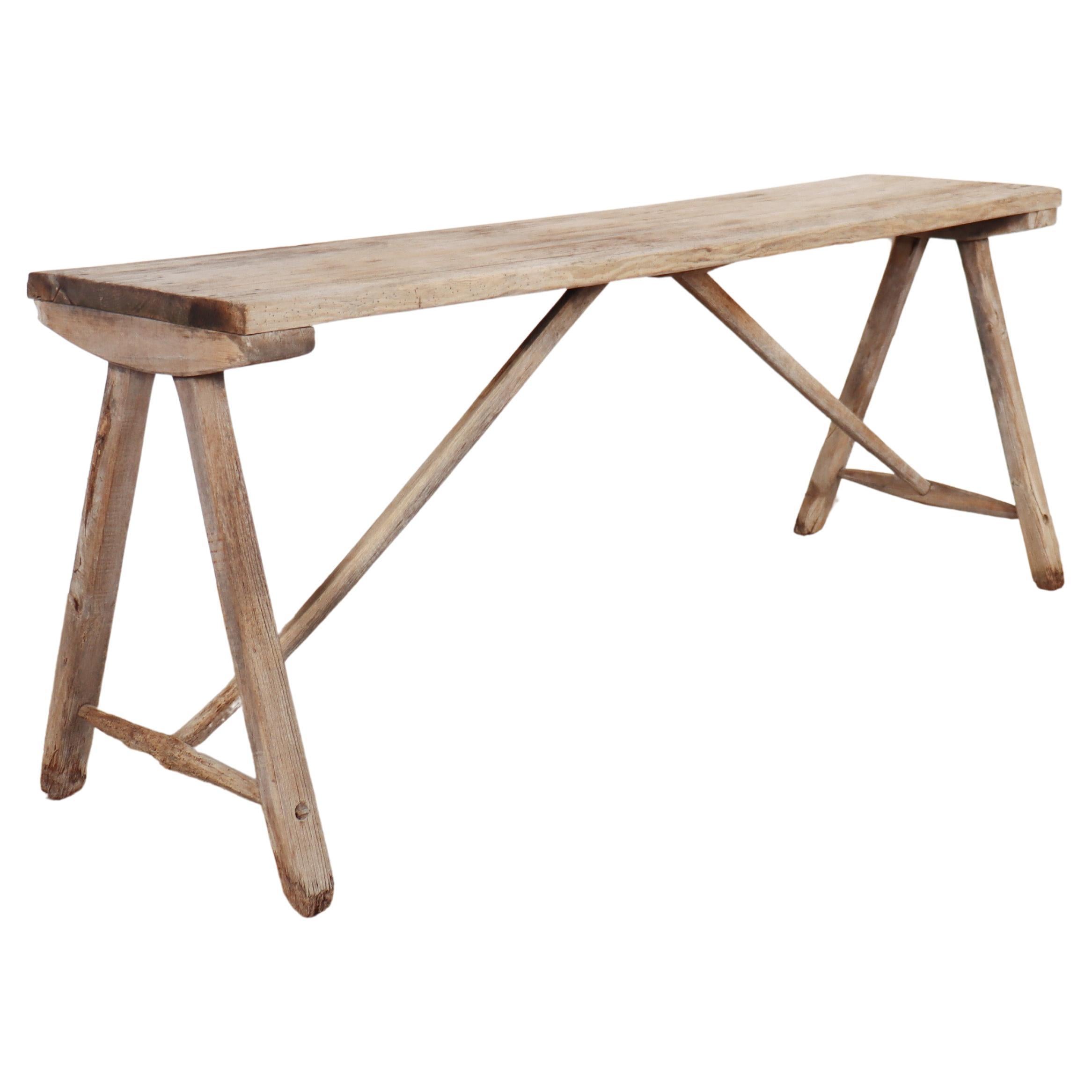 French Oak and Poplar Trestle Table For Sale