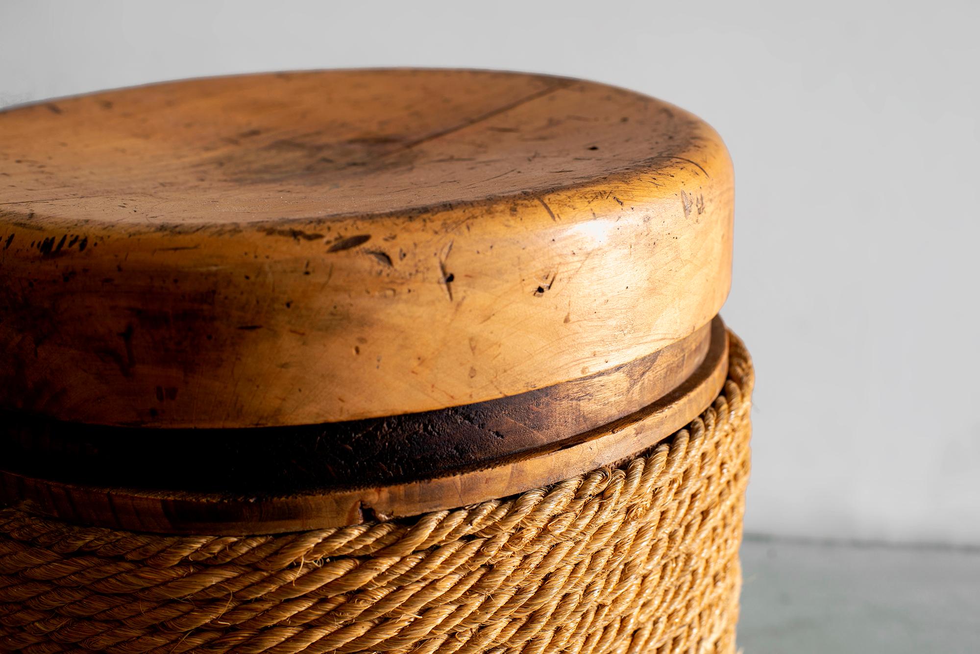 French Oak and Rope Stool In Good Condition In Beverly Hills, CA