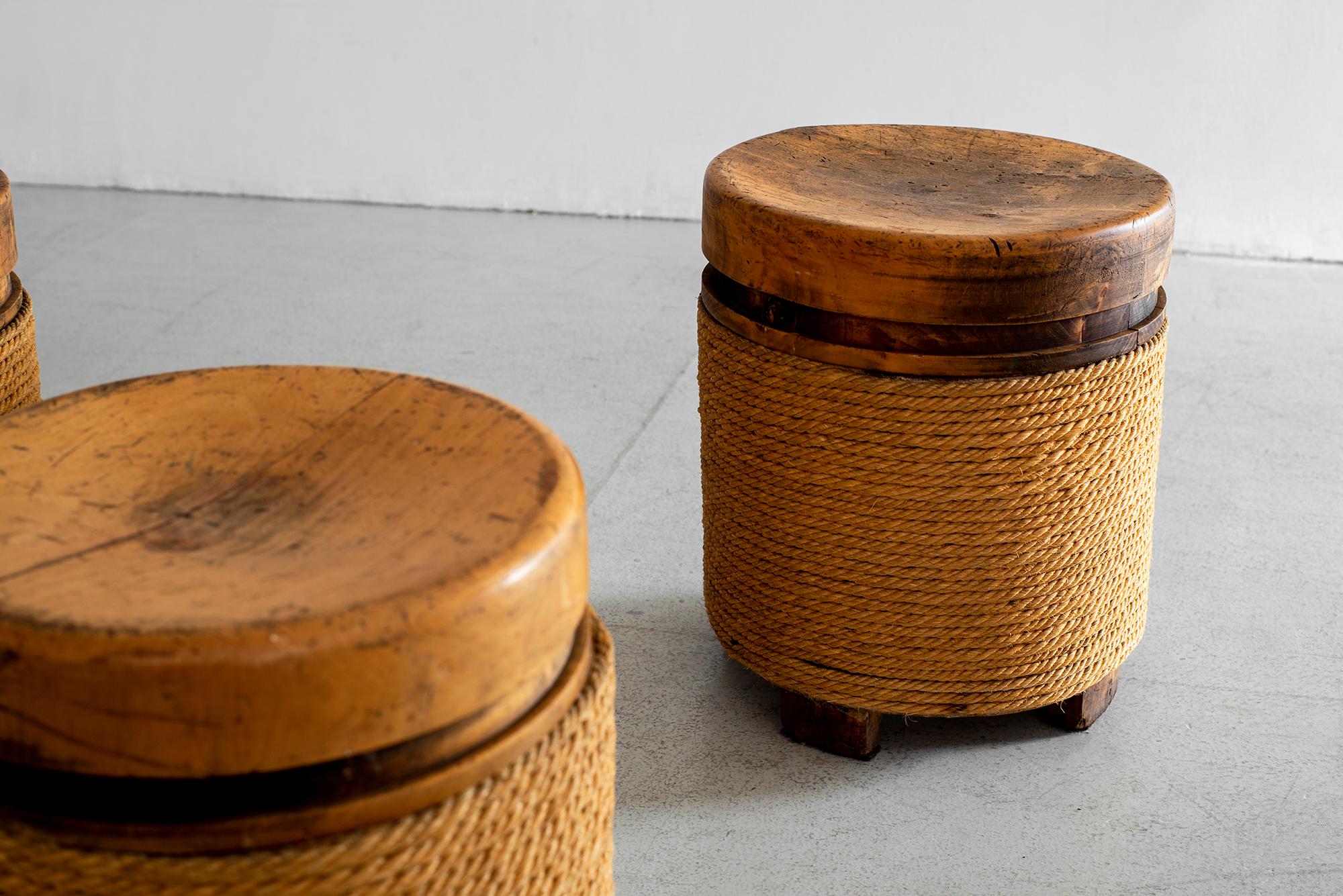 Mid-20th Century French Oak and Rope Stool