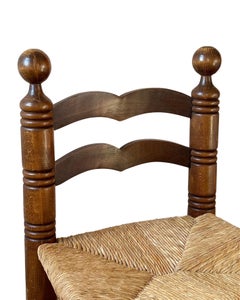 French Low Chair in Oak with Rush Seat, Charles Dudouyt Style, 1940