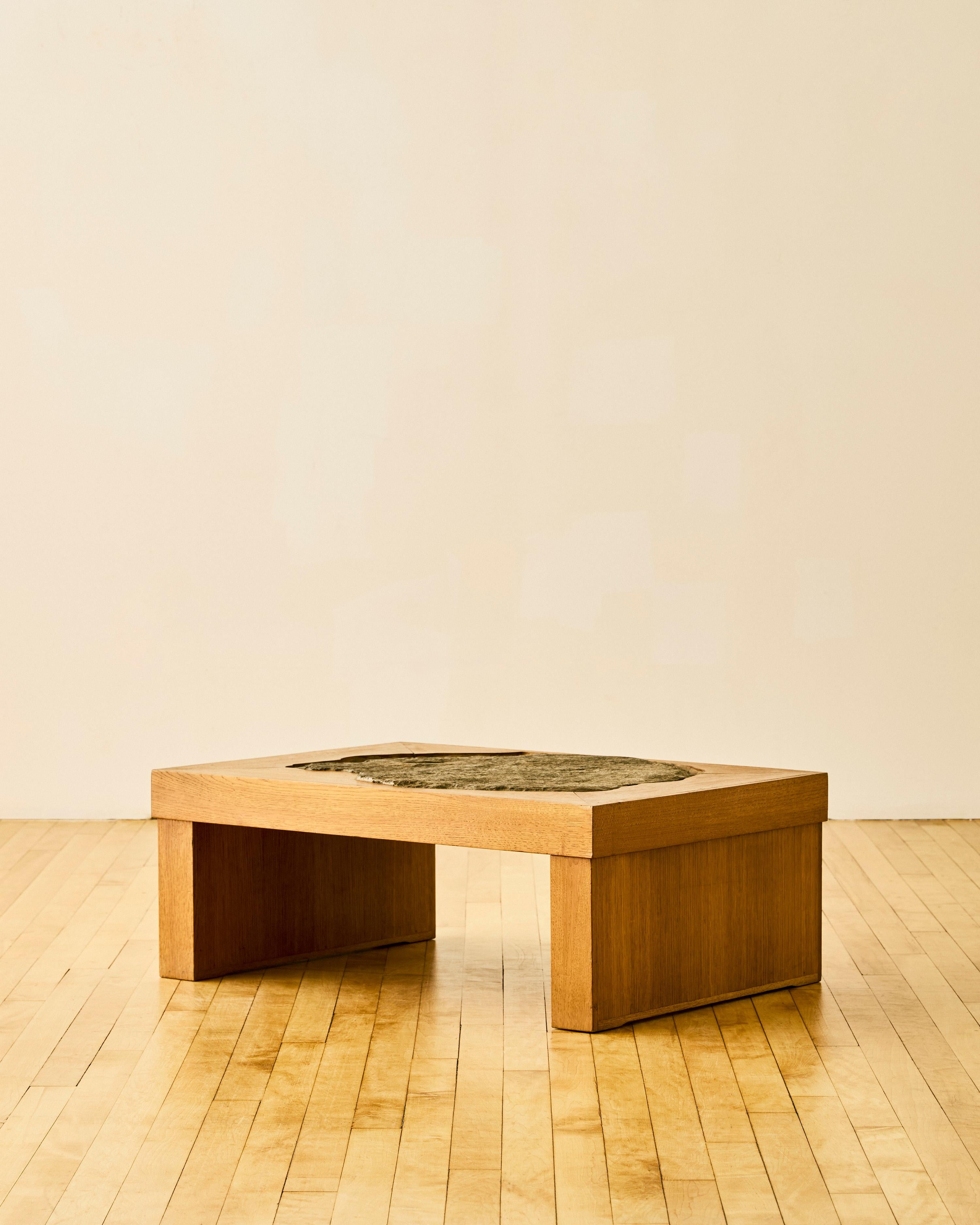 French petite coffee table with organic slate slab on table top C. 1970.