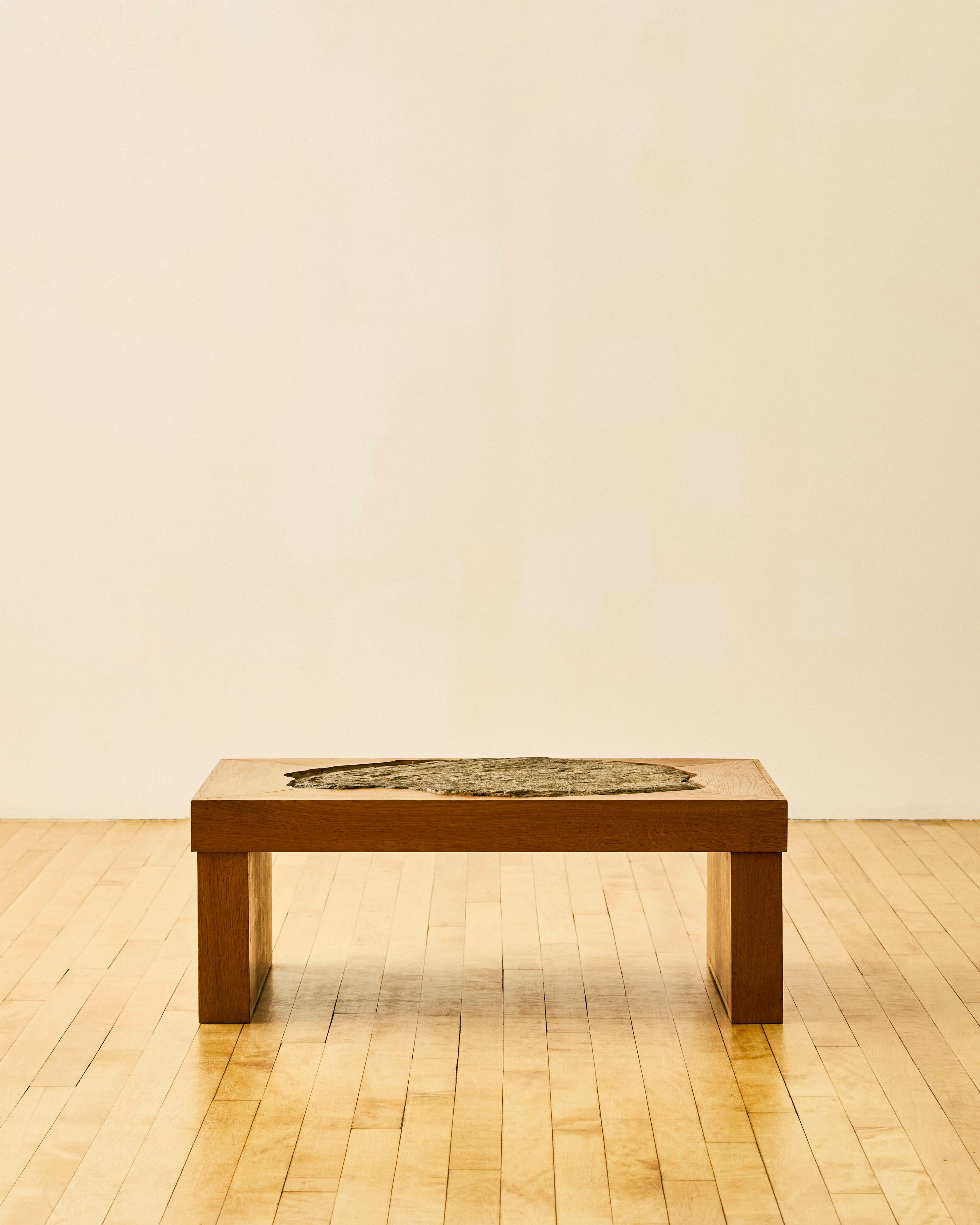 French Oak and Slate Coffee Table In Good Condition For Sale In Long Island City, NY
