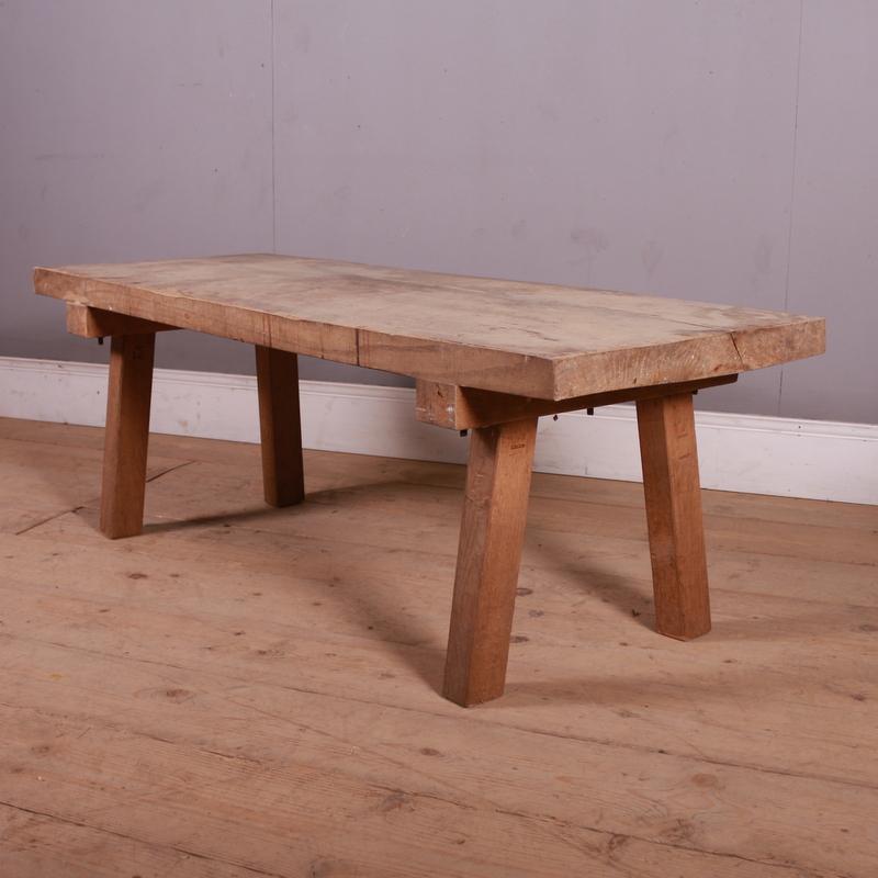 19th C French chunky oak and sycamore rustic coffee table. 1890.

2