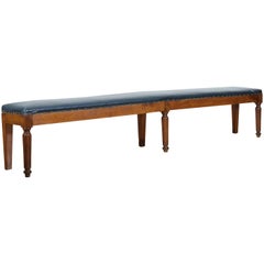 French Oak and Upholstered Long Bench from the Late 19th Century