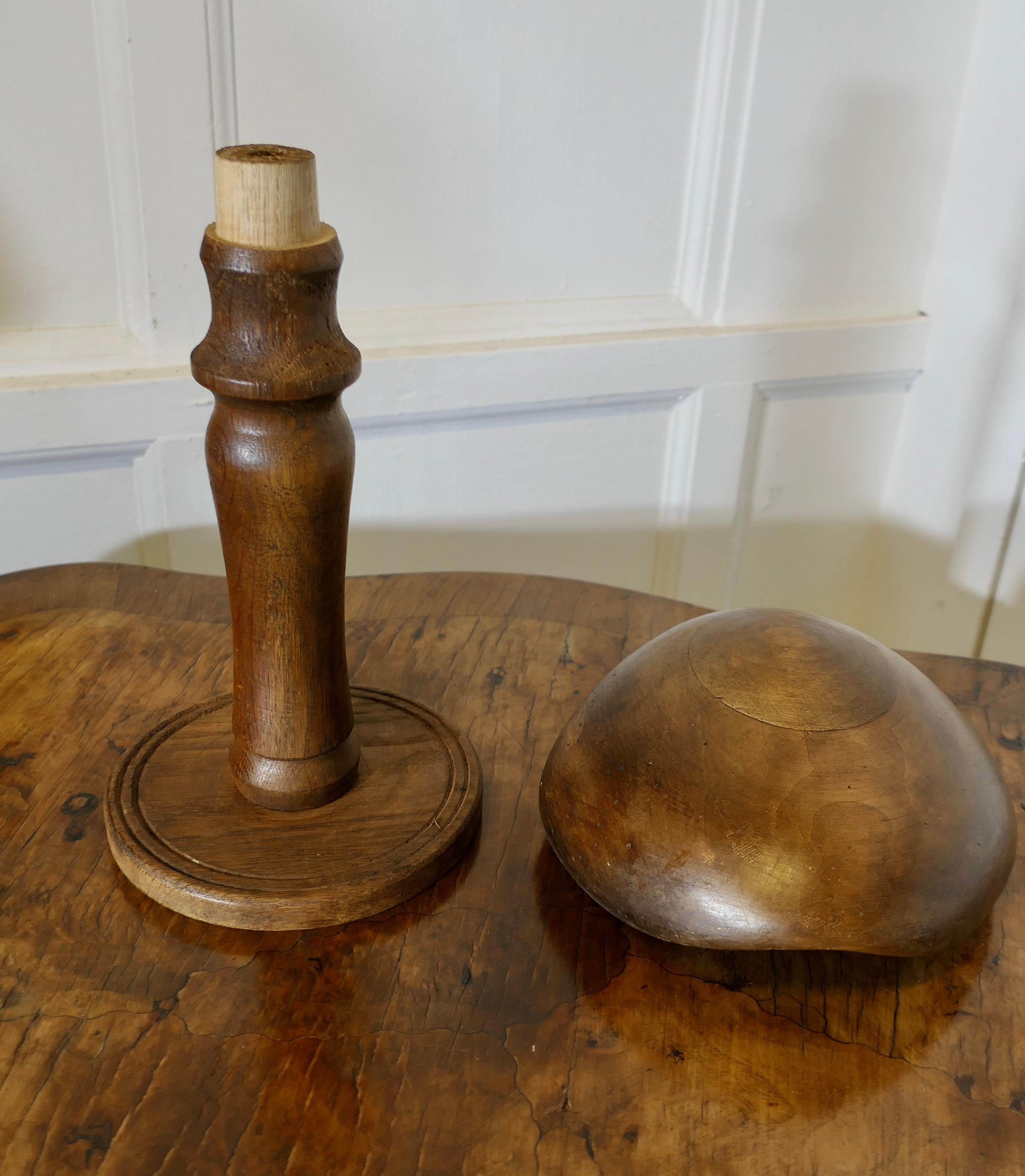 French Oak and Walnut Beret/Flat Cap Milliners Form For Sale 4