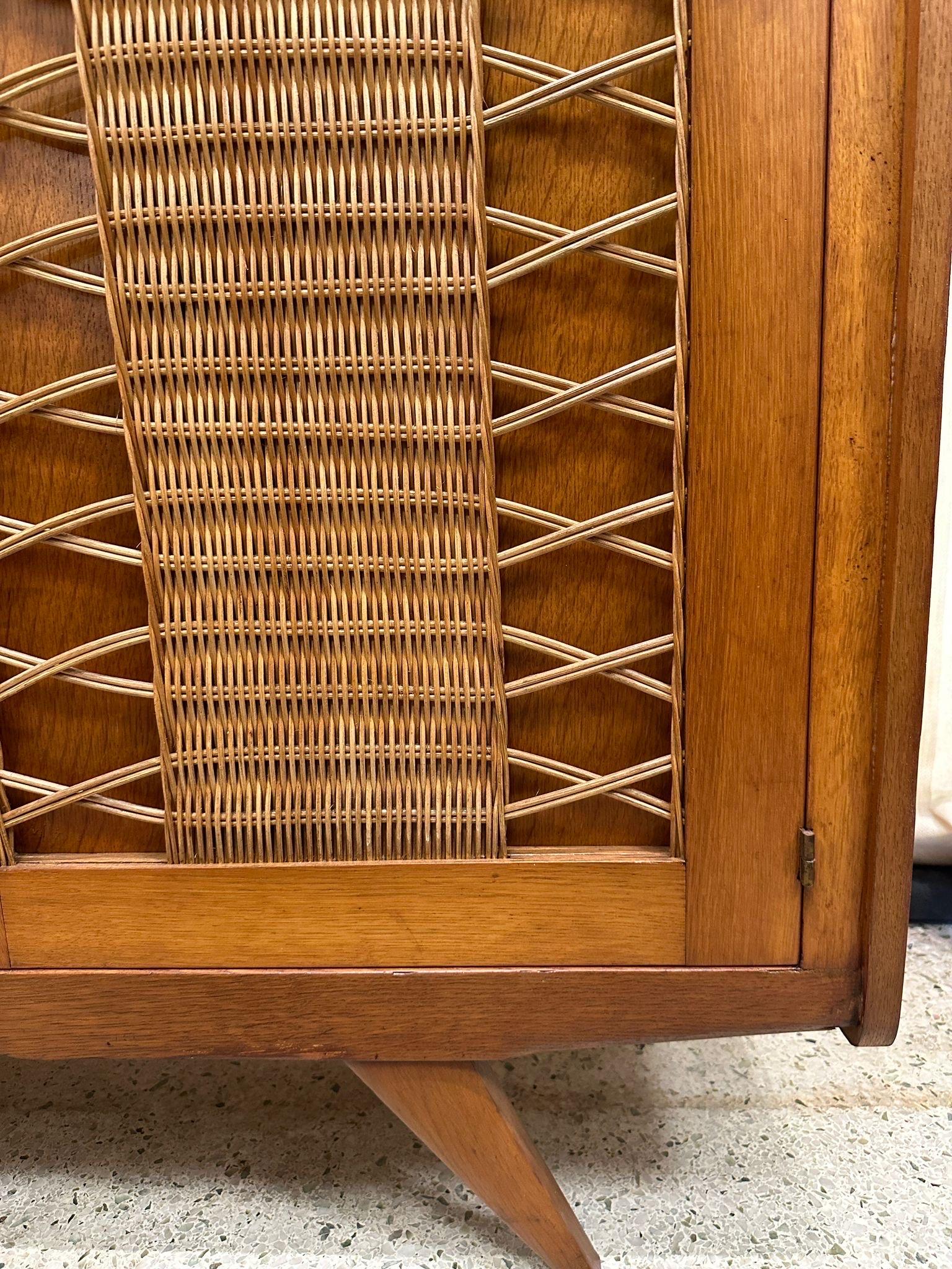 French Oak and Wicker Lattice Doors Armoire 5