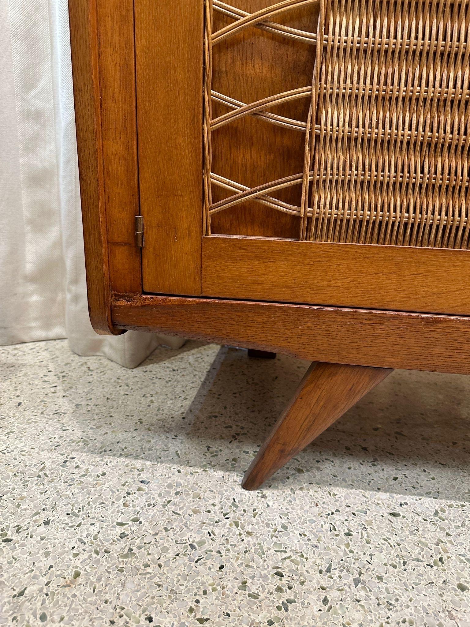 French Oak and Wicker Lattice Doors Armoire 6