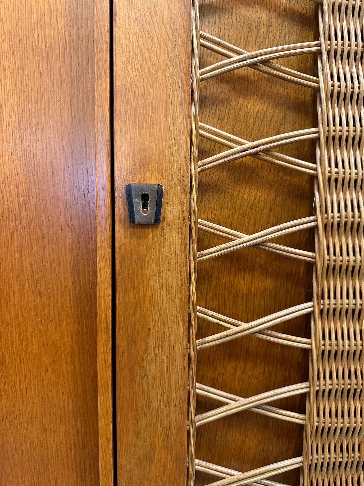 French Oak and Wicker Lattice Doors Armoire 8