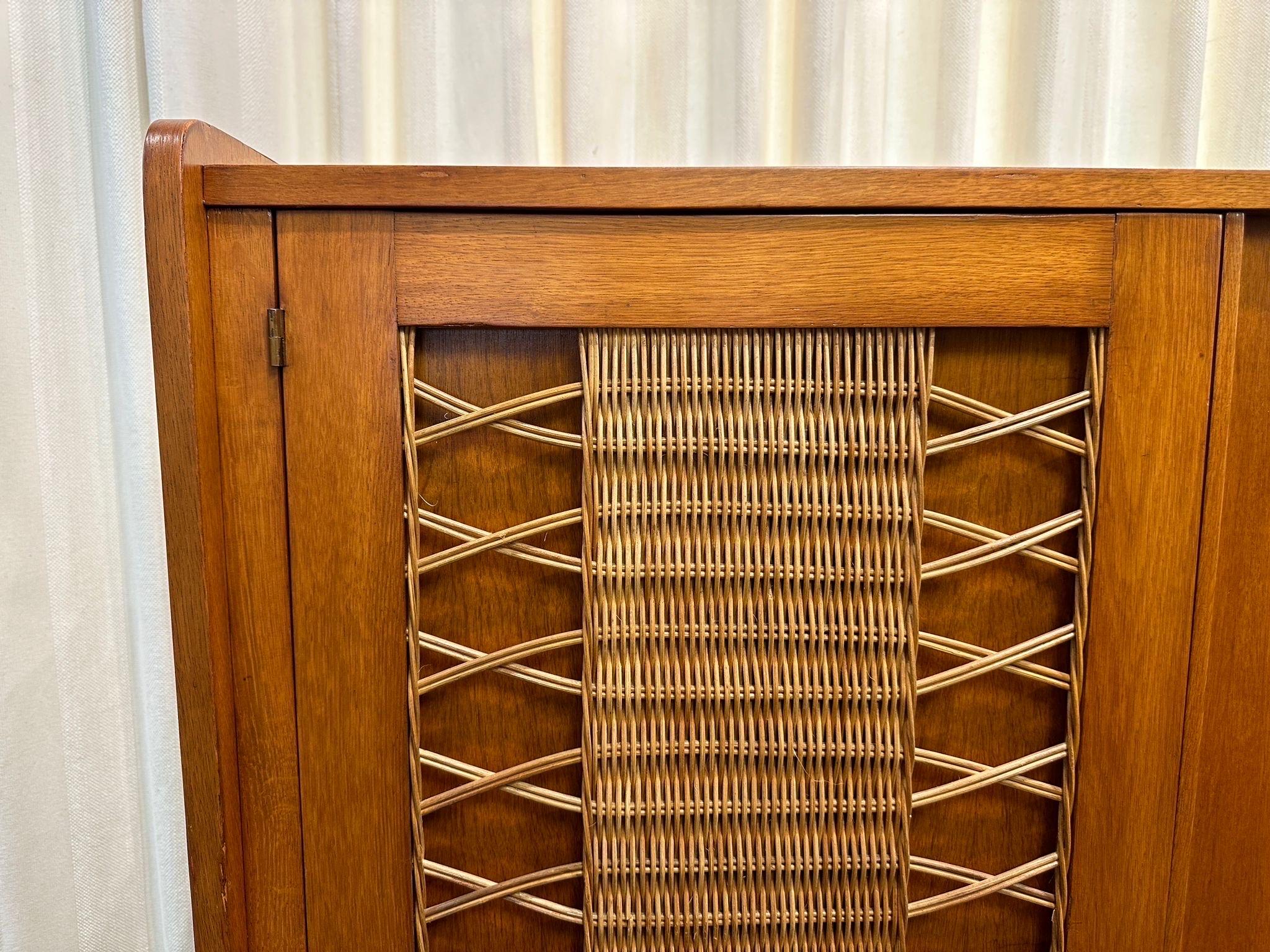 French Oak and Wicker Lattice Doors Armoire 9
