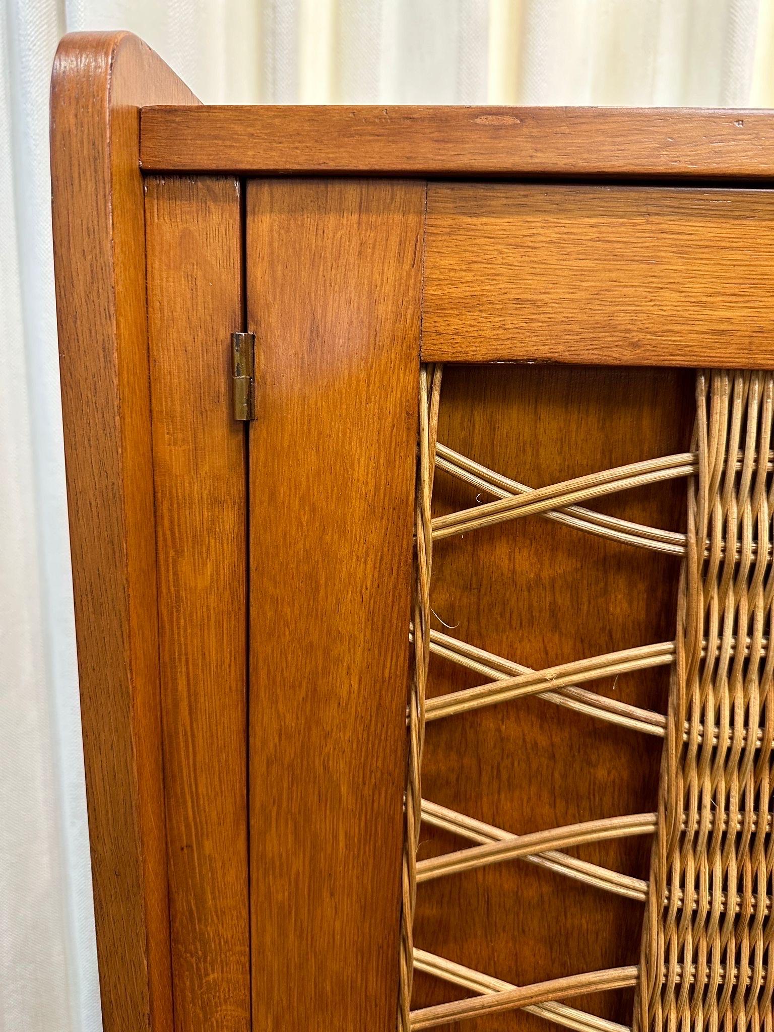French Oak and Wicker Lattice Doors Armoire 10