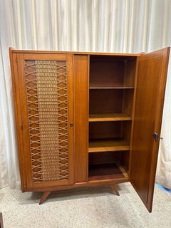 French Oak and Wicker Lattice Doors Armoire