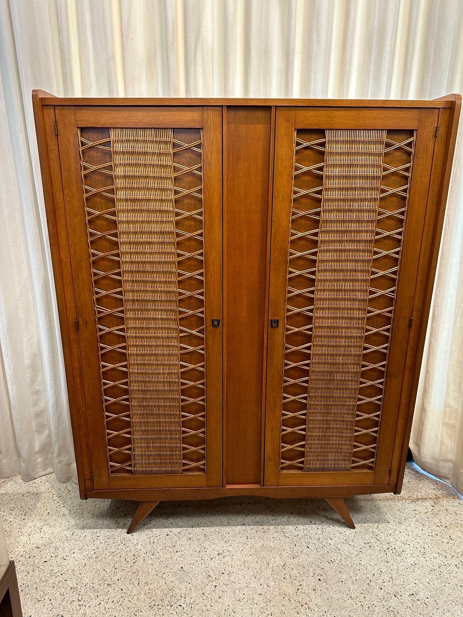 French Oak and Wicker Lattice Doors Armoire 2