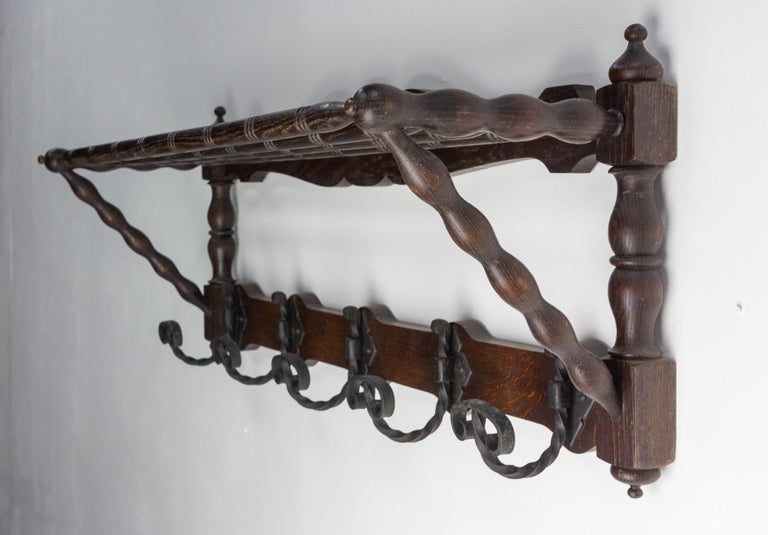 French Oak and Wrought Iron Coat and Hat Rack, French, 1920 For Sale at ...