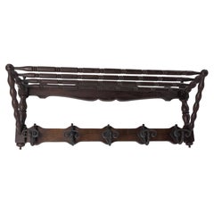 French Oak and Wrought Iron Coat and Hat Rack, French, 1920