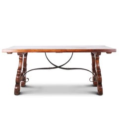 French Oak and Wrought Iron Trestle Table
