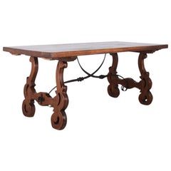 French Oak and Wrought Iron Trestle Table