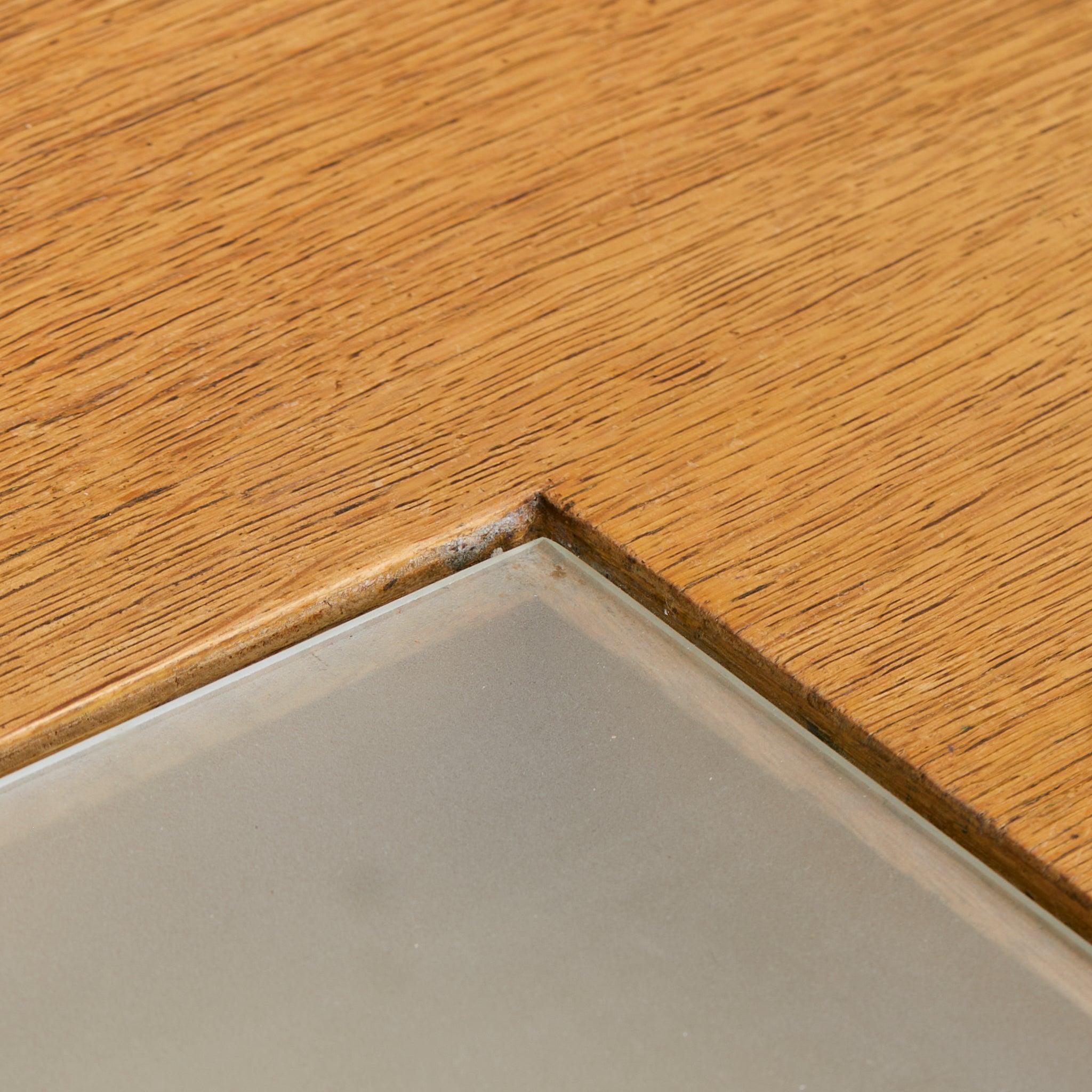 French Oak Architect’s Desk with Inset Glass Top, 1950s en vente 1