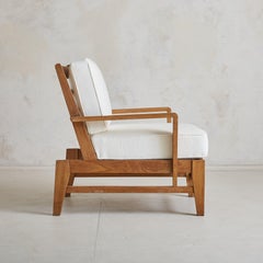 French Oak Armchair in Alabaster Chenille by René Gabriel for Lieuvin, 1946