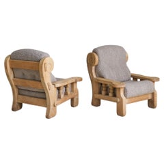 French Oak Armchair in Dove Gray Teddy Upholstery, 1940s - 2 Available
