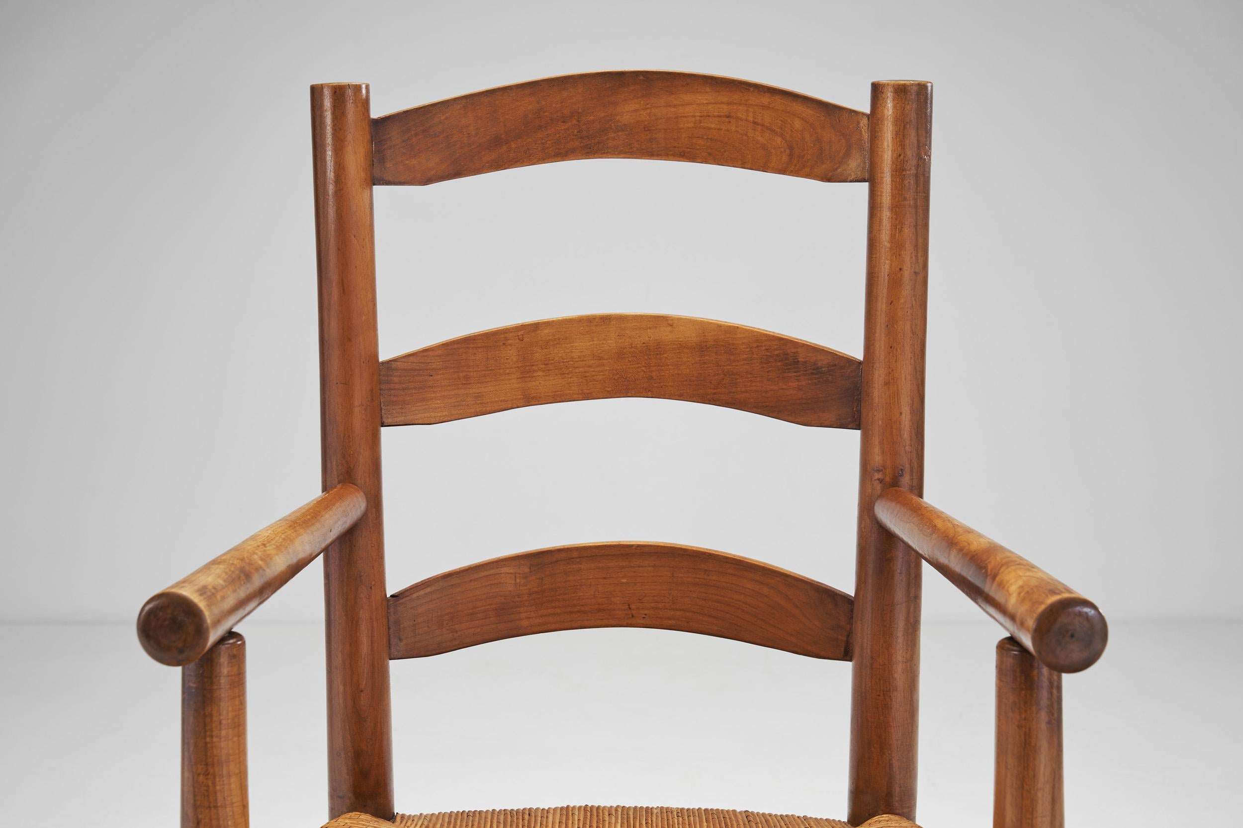 French Oak Armchairs with Woven Rush Seat, France 1950s For Sale 1