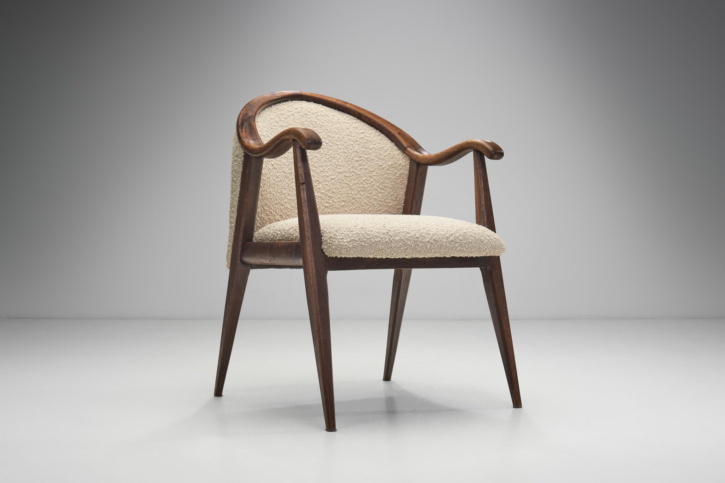 French Oak Art Deco Chairs in Taupe Bouclé, France 1930s For Sale 8