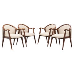 Vintage French Oak Art Deco Chairs in Taupe Bouclé, France 1930s