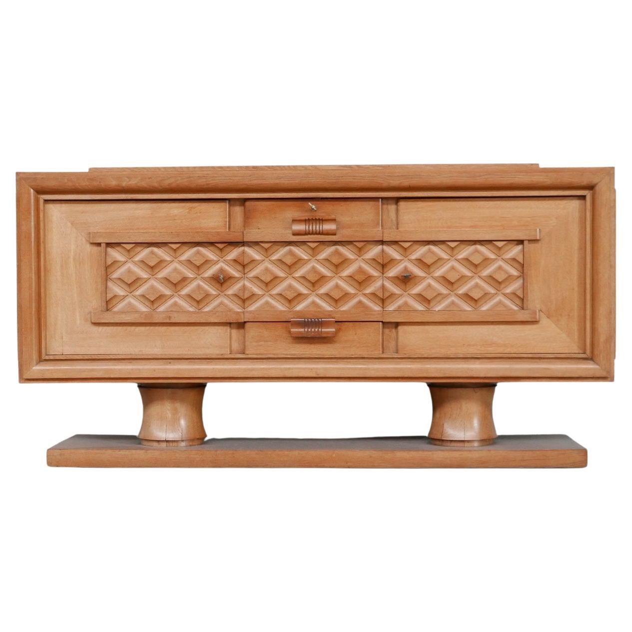 French Oak Art Deco Credenza/Sideboard in Manner of Dudouyt