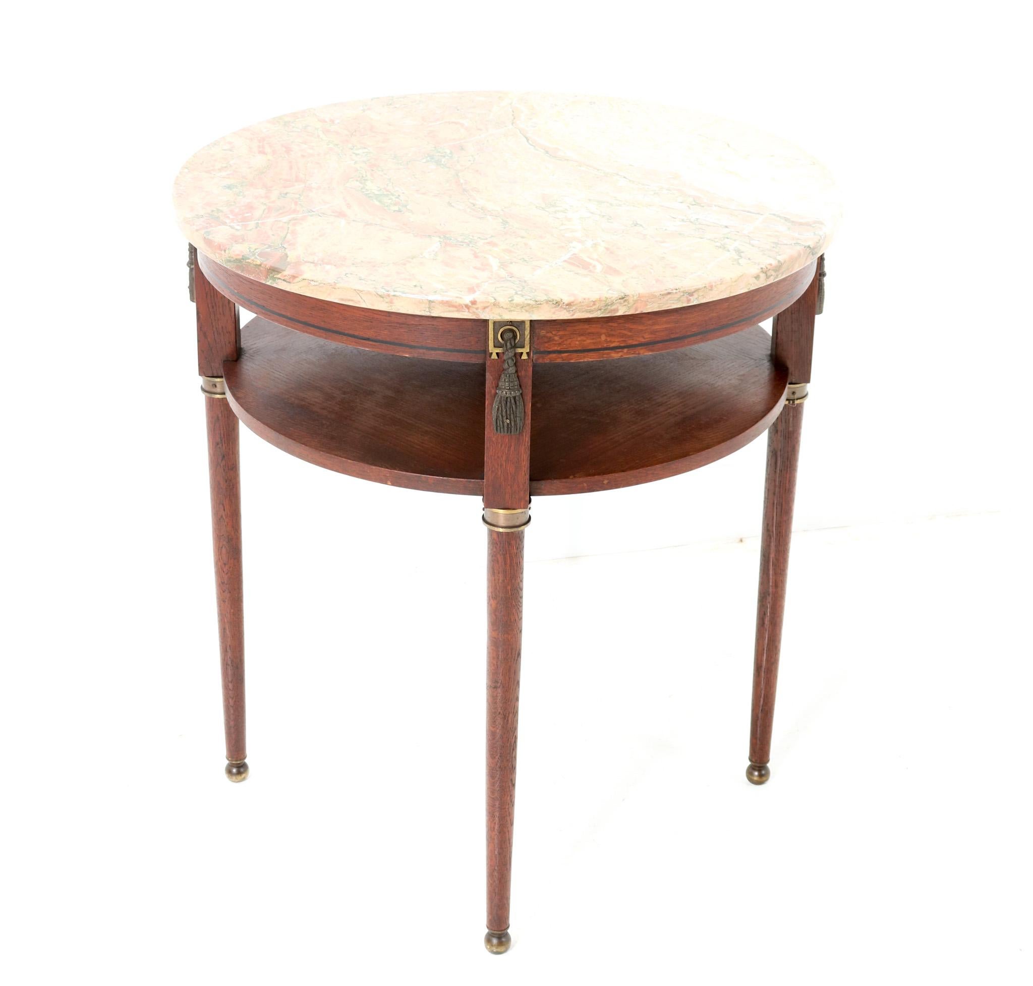 French Oak Art Deco Side Table with Marble Top, 1930s In Good Condition For Sale In Amsterdam, NL