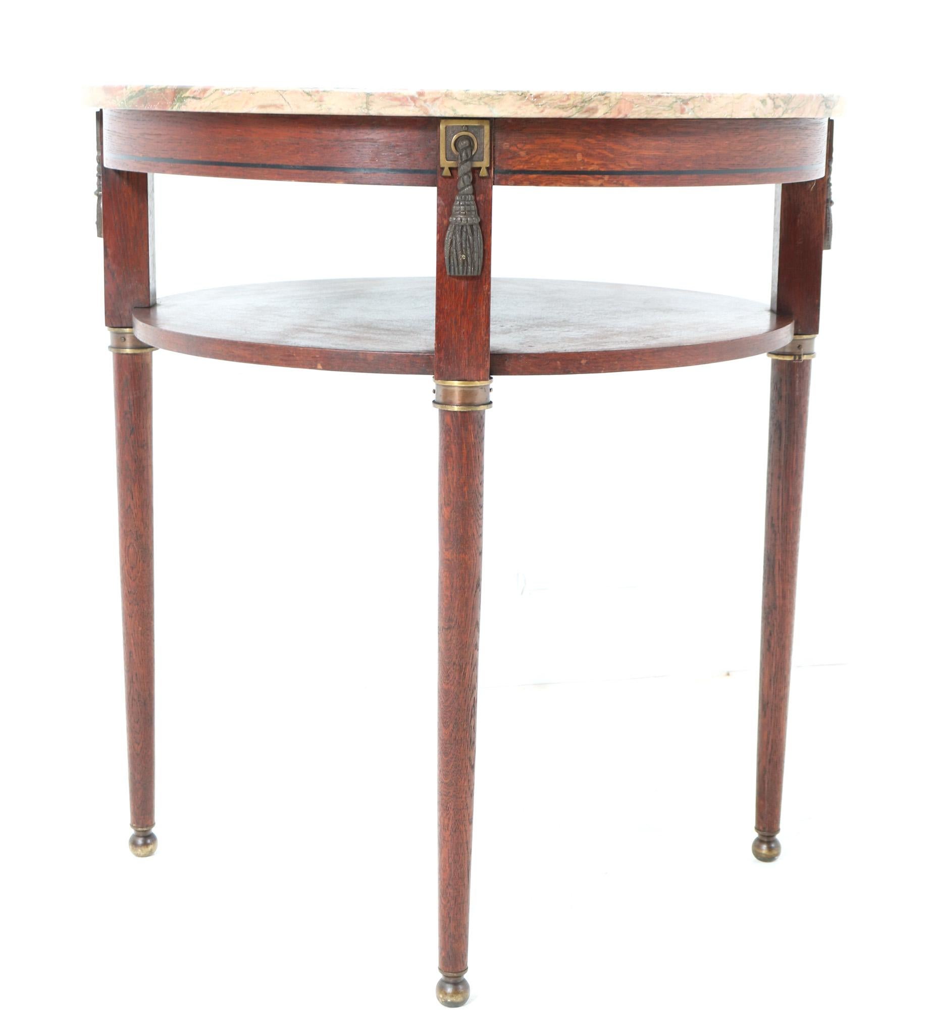 Mid-20th Century French Oak Art Deco Side Table with Marble Top, 1930s For Sale