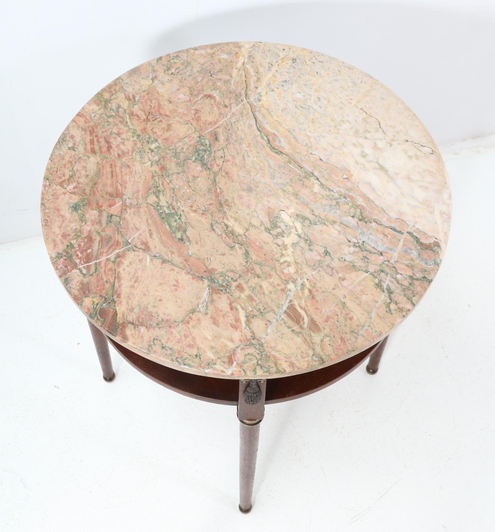 French Oak Art Deco Side Table with Marble Top, 1930s For Sale 1