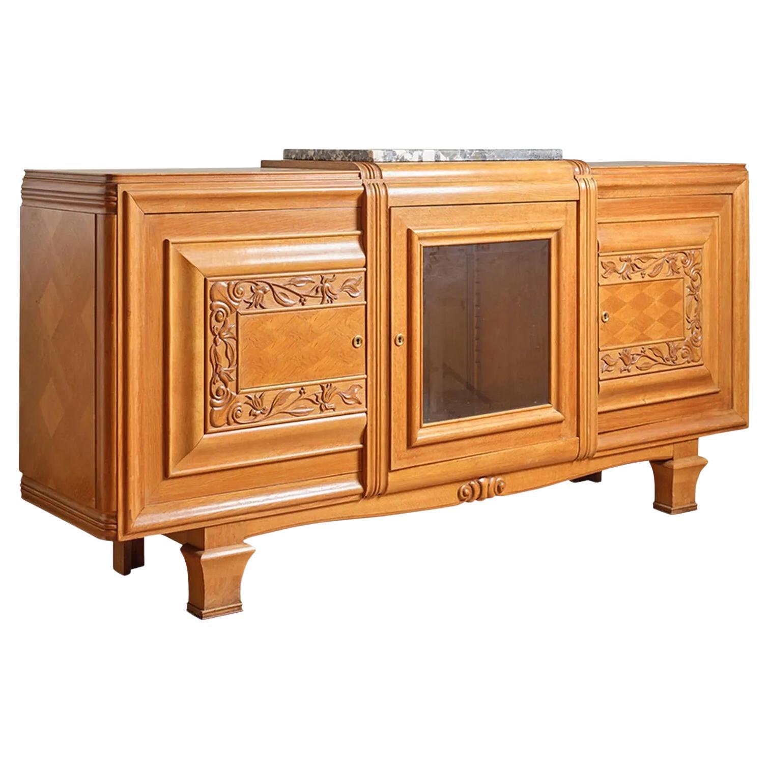 Enfilade Art déco en chêne français avec partie supérieure en marbre