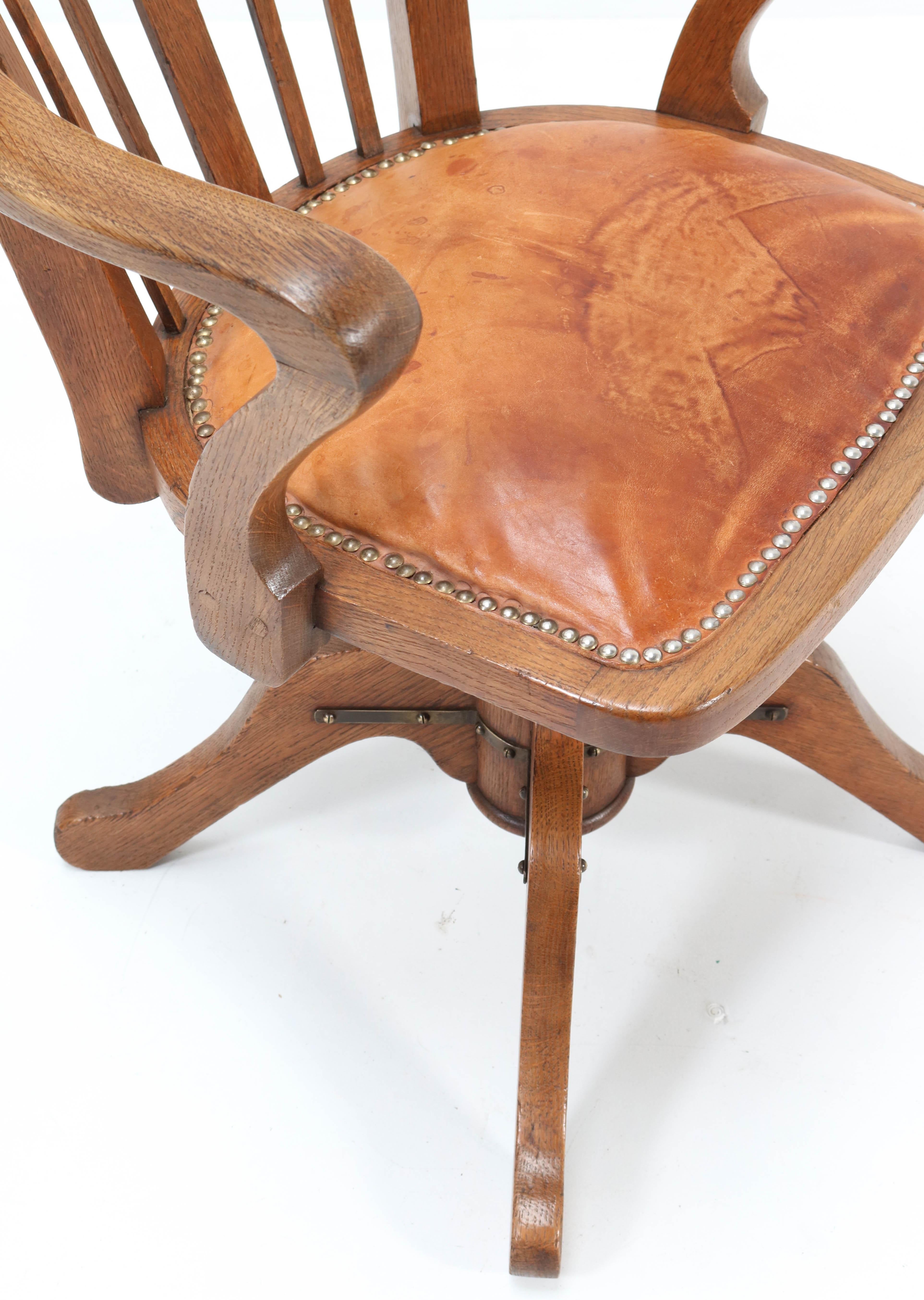 French Oak Art Nouveau Swivel Desk Chair, 1900s 1
