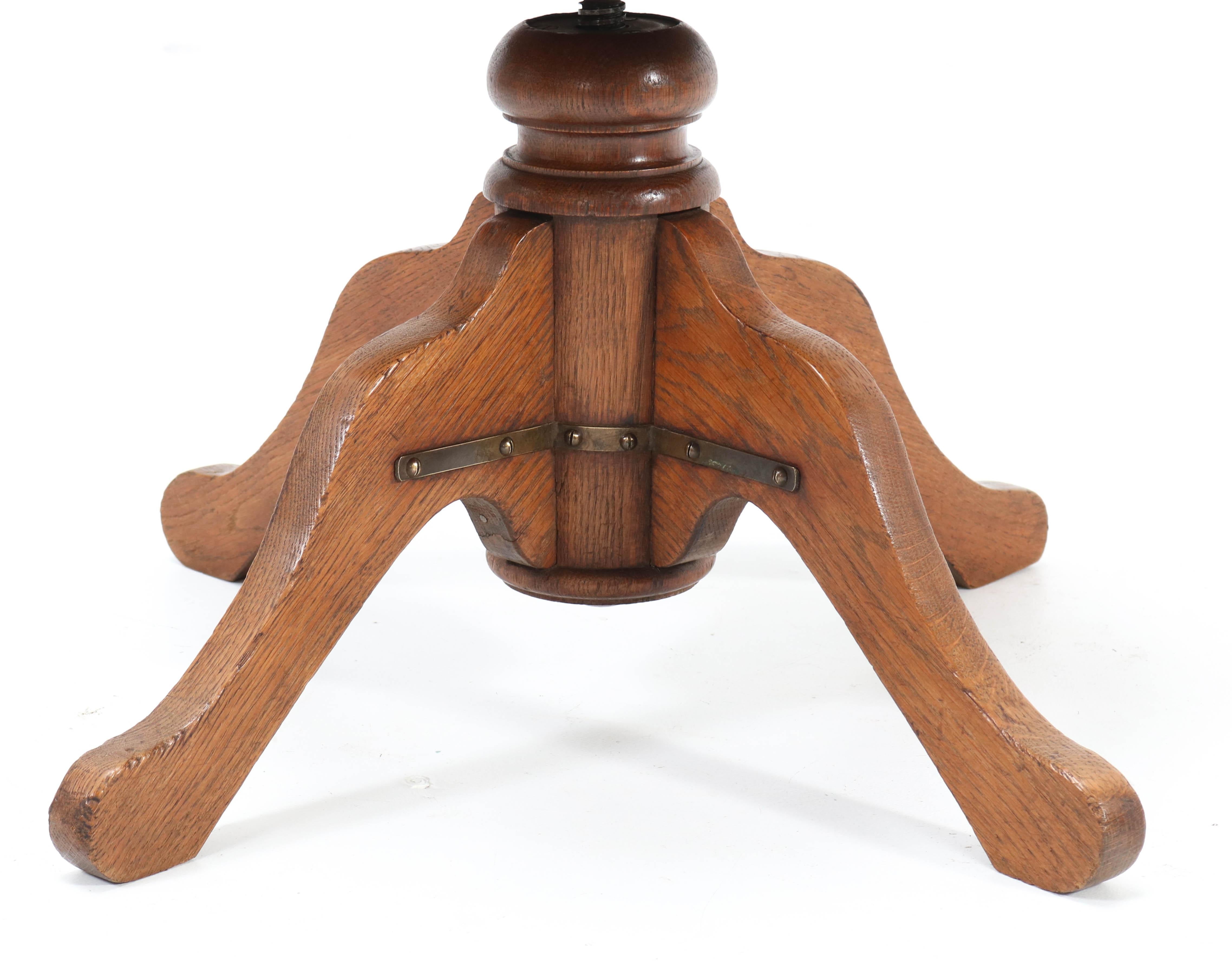 Leather French Oak Art Nouveau Swivel Desk Chair, 1900s