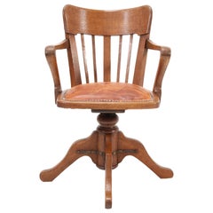 Antique French Oak Art Nouveau Swivel Desk Chair, 1900s