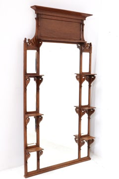 French Oak Art Nouveau Trumeau or Wall Mirror, 1900s
