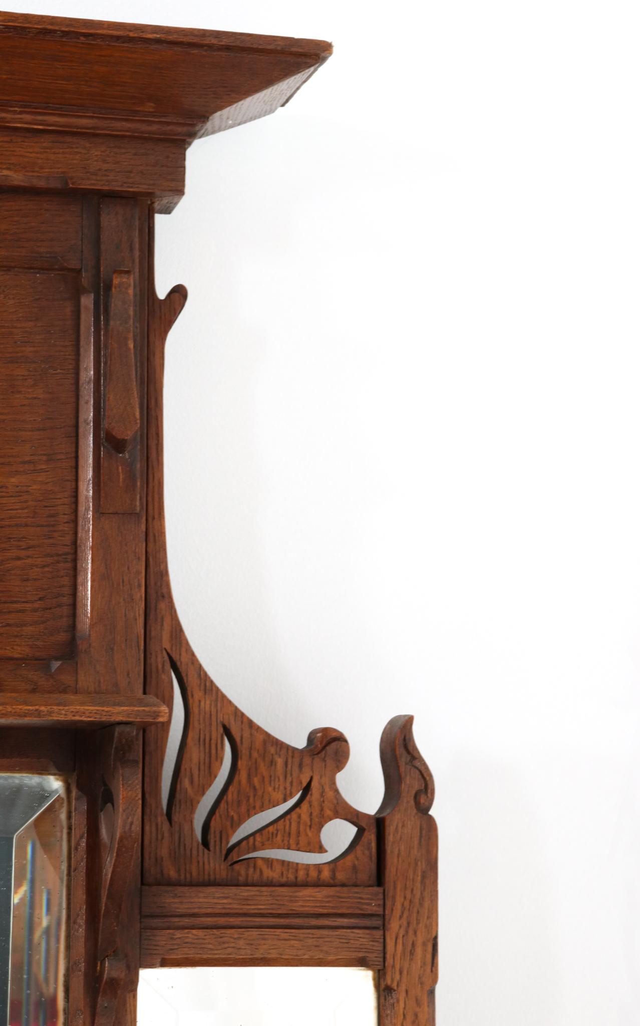 Early 20th Century French Oak Art Nouveau Trumeau or Wall Mirror, 1900s For Sale