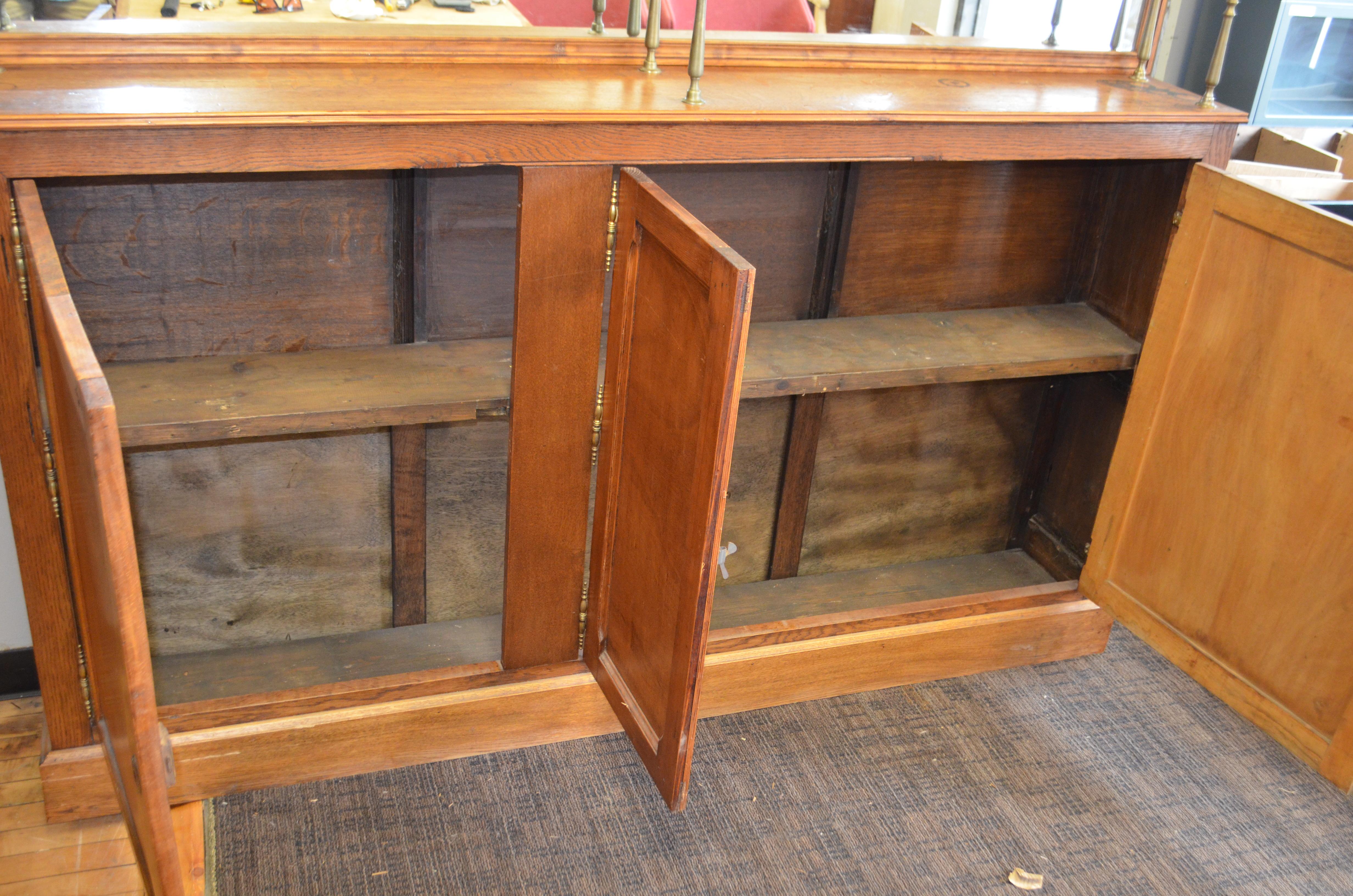 French Oak Back Bar, circa 1910, with Two Shelves Backed by Mirror For Sale 4