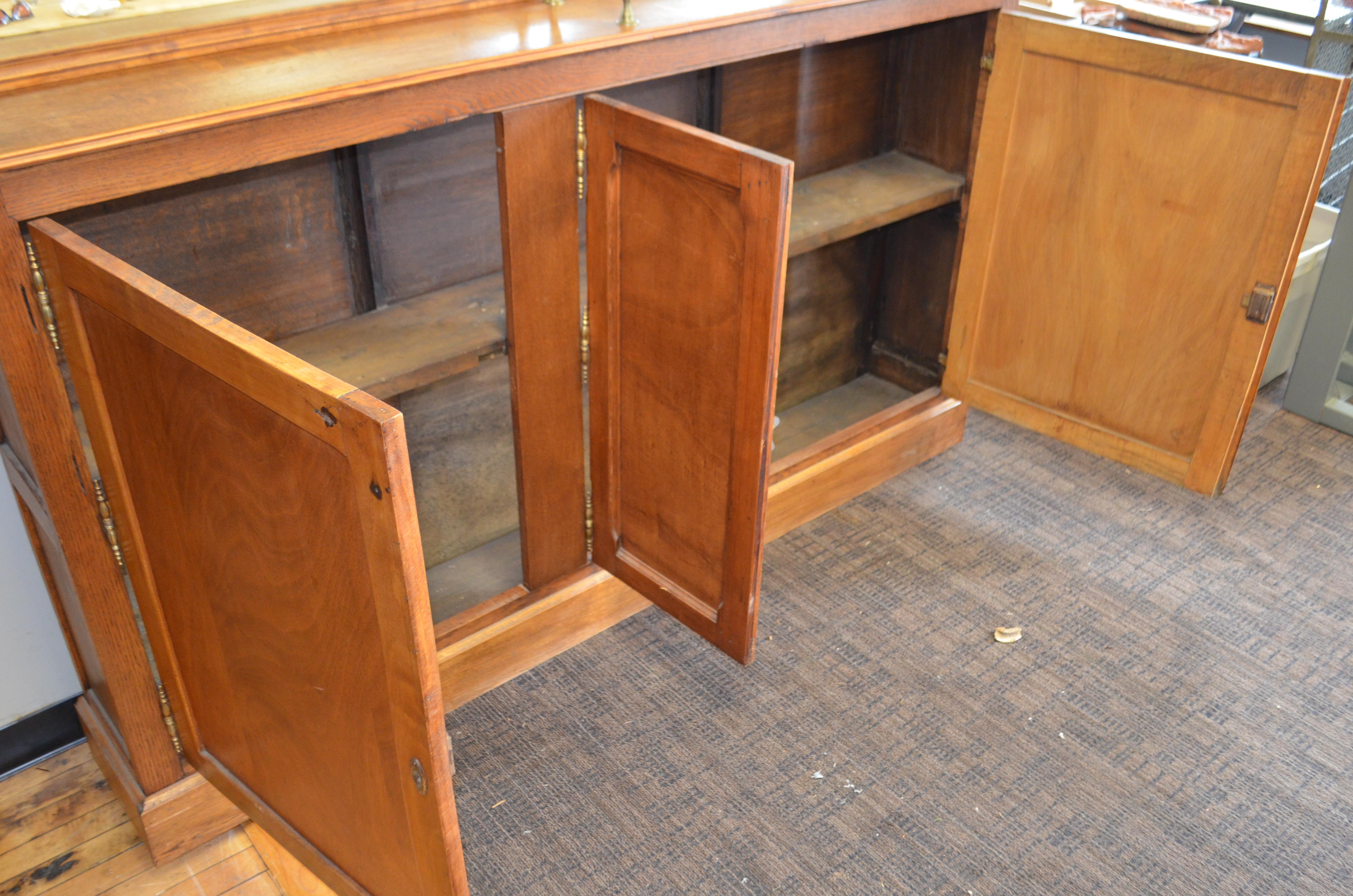 French Oak Back Bar, circa 1910, with Two Shelves Backed by Mirror For Sale 5