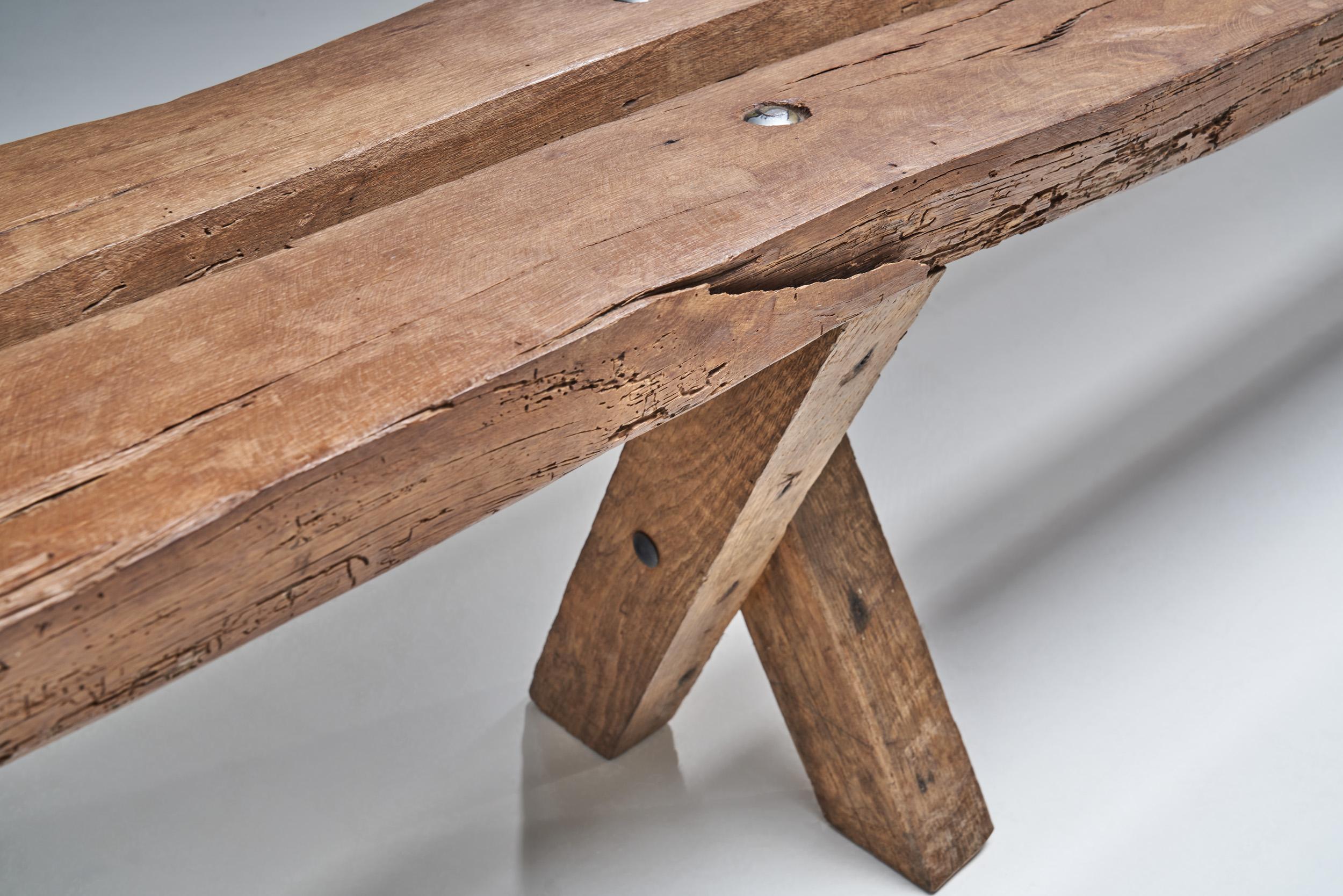 French Oak Bench by Jean and Sébastien Touret, France 1970s 10