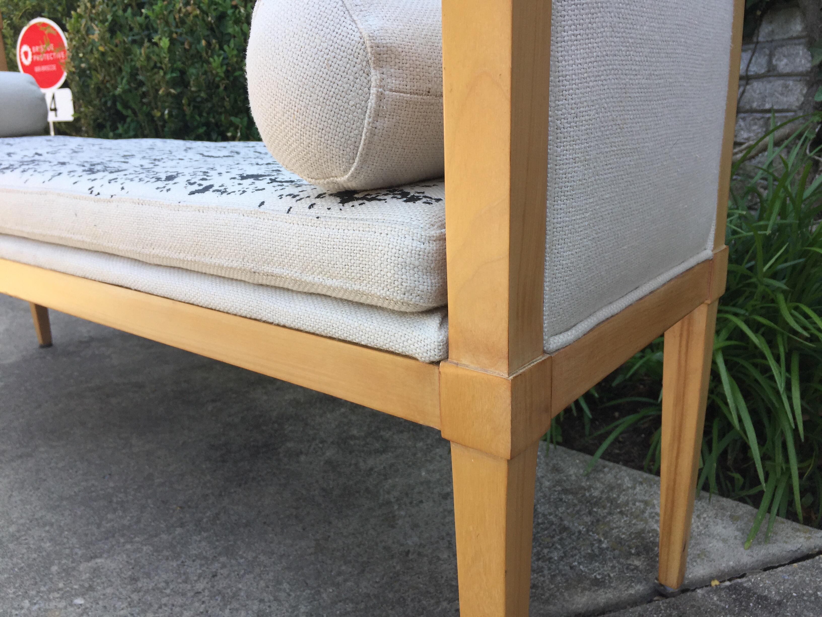 Mid-20th Century French Oak Bench with Painted Fine Bone Linen